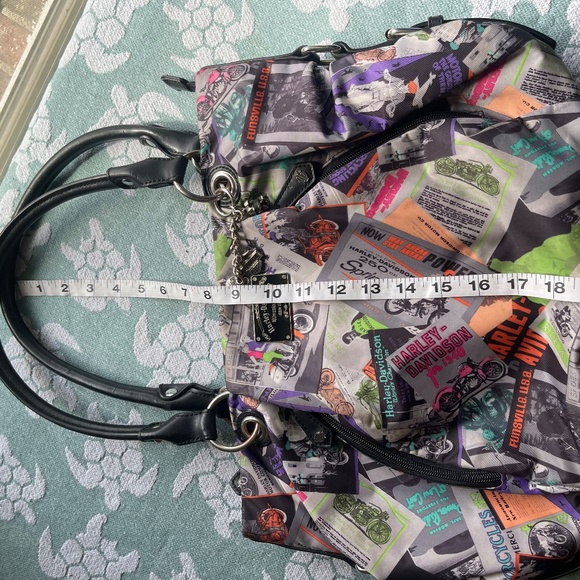 HARLEY DAVIDSON Multicolor Black Leather Top Handle Satchel Motorcycle Graphics - Picture 12 of 12